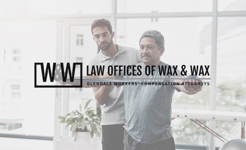 moustached man pulls rubber band in physical therapy